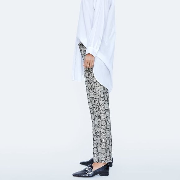 Zara Snakeskin Straight Ankle Pants - Beige Brown Size 10 - Picture 10 of 12